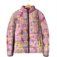 Hawaiian Leis Padded Jacket Kakau Tattoos and Palaka Pastel Pink Color