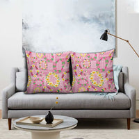 Hawaiian Leis Pillow Cover Kakau Tattoos and Palaka Pastel Pink Color