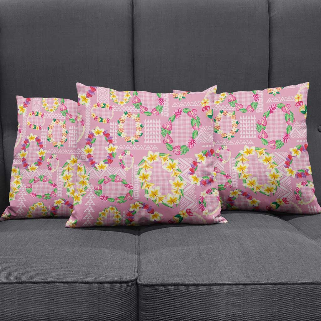 Hawaiian Leis Pillow Cover Kakau Tattoos and Palaka Pastel Pink Color