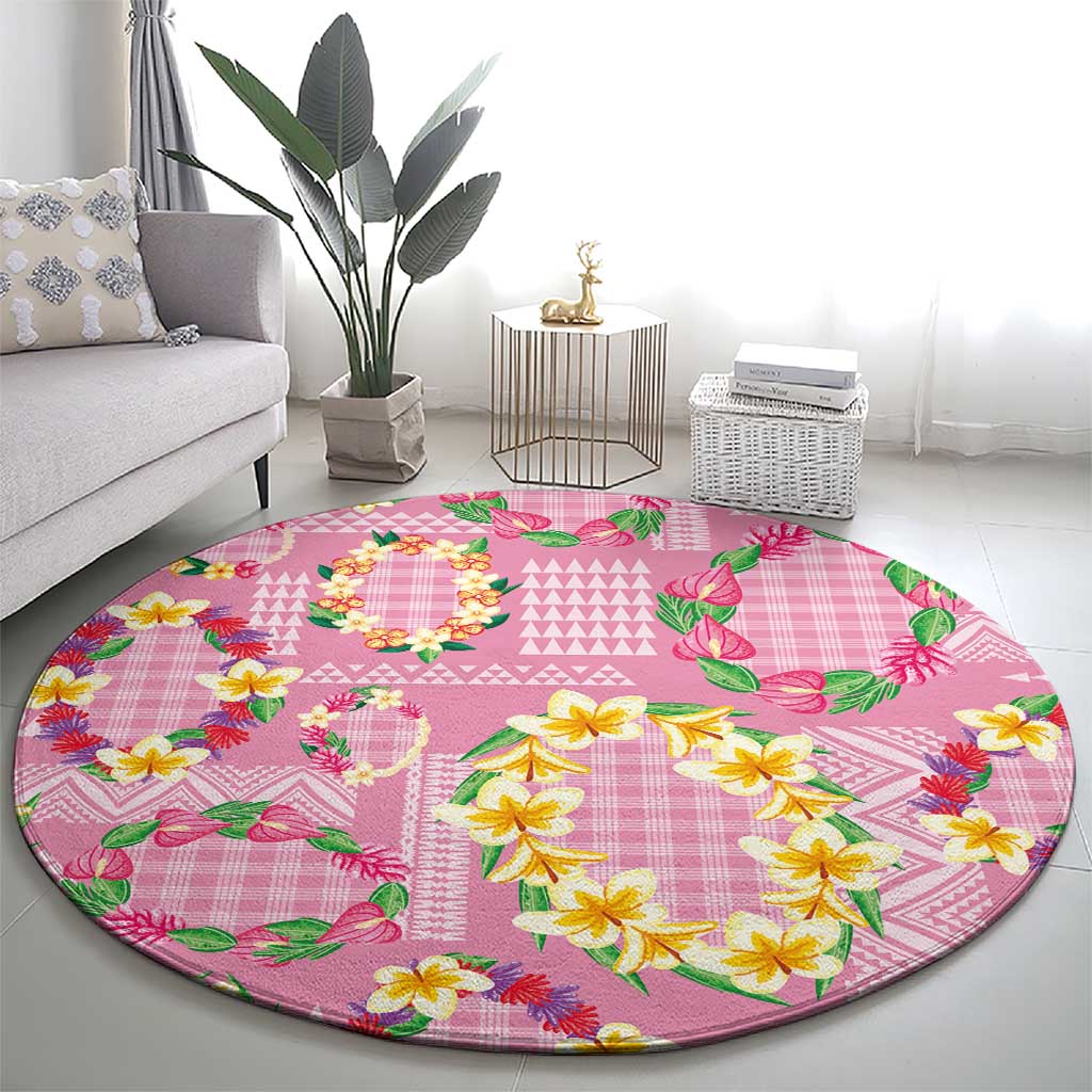 Hawaiian Leis Round Carpet Kakau Tattoos and Palaka Pastel Pink Color