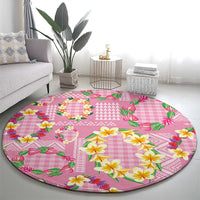Hawaiian Leis Round Carpet Kakau Tattoos and Palaka Pastel Pink Color