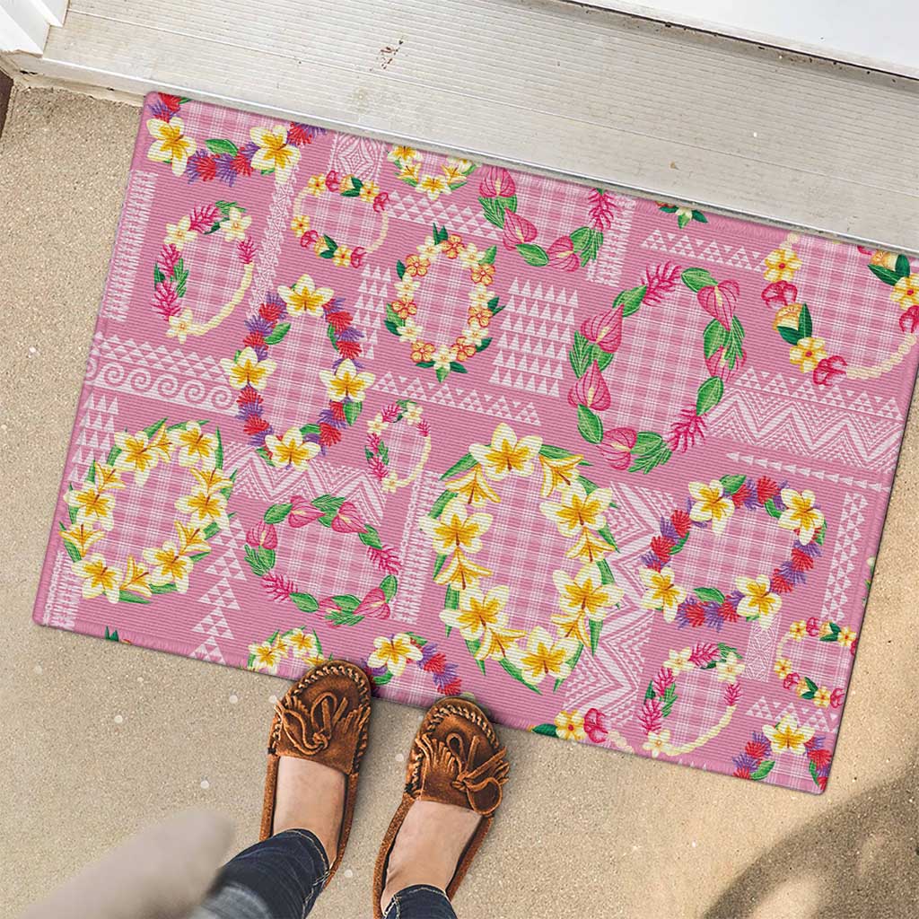 Hawaiian Leis Rubber Doormat Kakau Tattoos and Palaka Pastel Pink Color