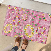 Hawaiian Leis Rubber Doormat Kakau Tattoos and Palaka Pastel Pink Color
