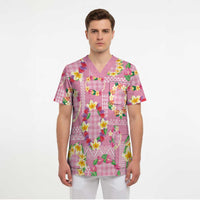 Hawaiian Leis Scrub Top Kakau Tattoos and Palaka Pastel Pink Color