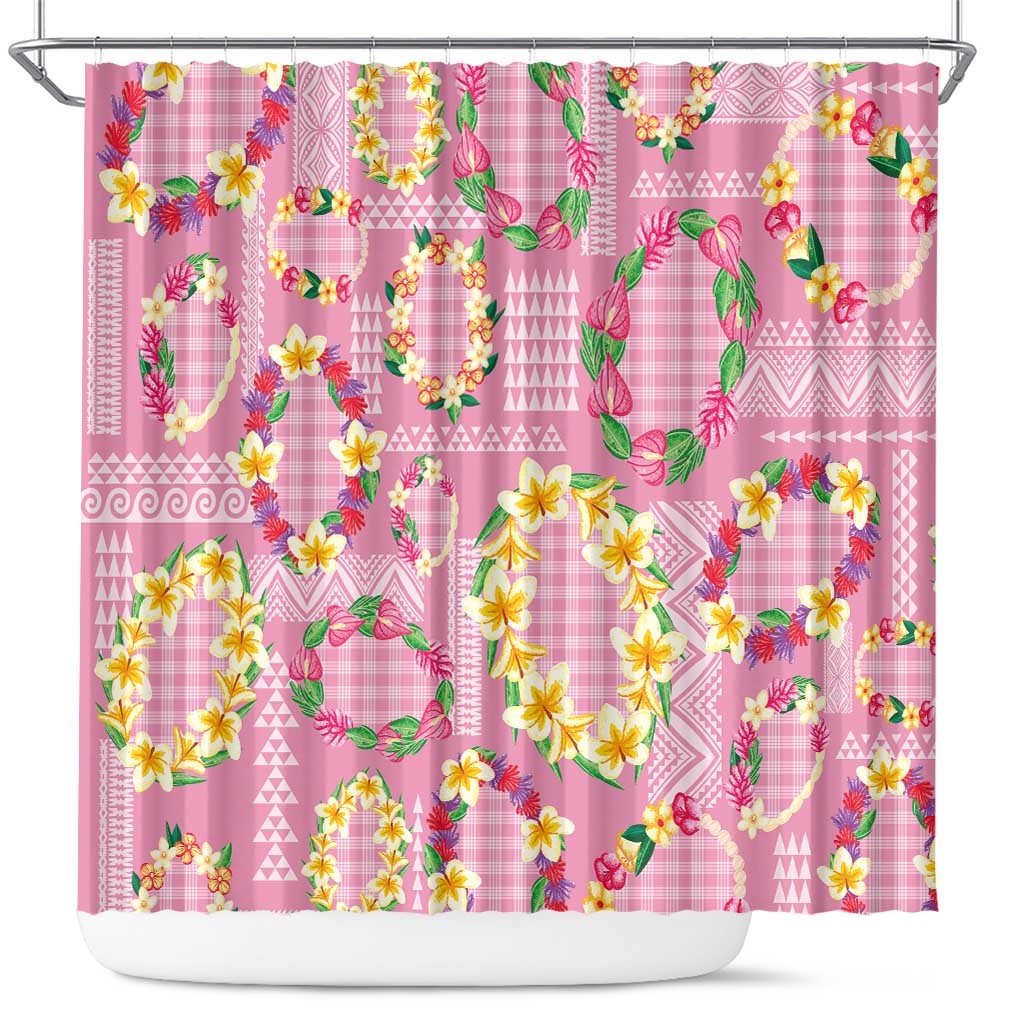 Hawaiian Leis Shower Curtain Kakau Tattoos and Palaka Pastel Pink Color