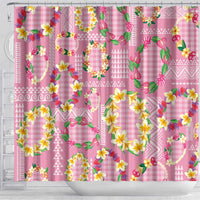 Hawaiian Leis Shower Curtain Kakau Tattoos and Palaka Pastel Pink Color