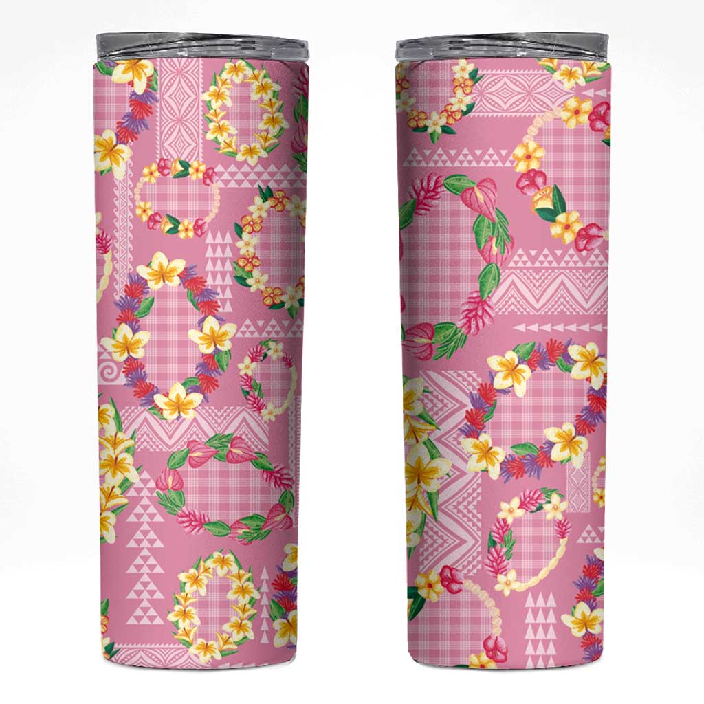 Hawaiian Leis Skinny Tumbler Kakau Tattoos and Palaka Pastel Pink Color