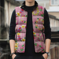 Hawaiian Leis Sleeveless Puffer Jacket Kakau Tattoos and Palaka Pastel Pink Color