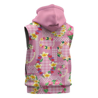 Hawaiian Leis Sleeveless Zip Hoodie Kakau Tattoos and Palaka Pastel Pink Color