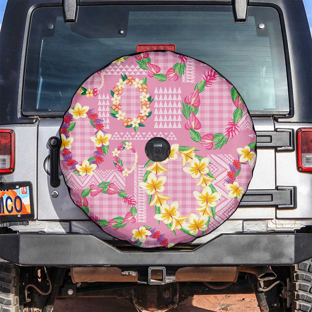 Hawaiian Leis Spare Tire Cover Kakau Tattoos and Palaka Pastel Pink Color