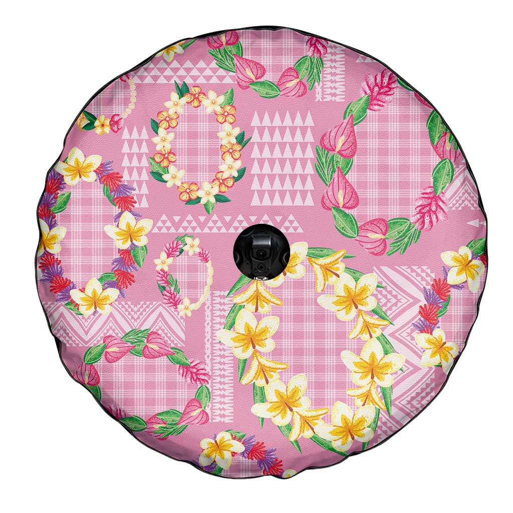 Hawaiian Leis Spare Tire Cover Kakau Tattoos and Palaka Pastel Pink Color