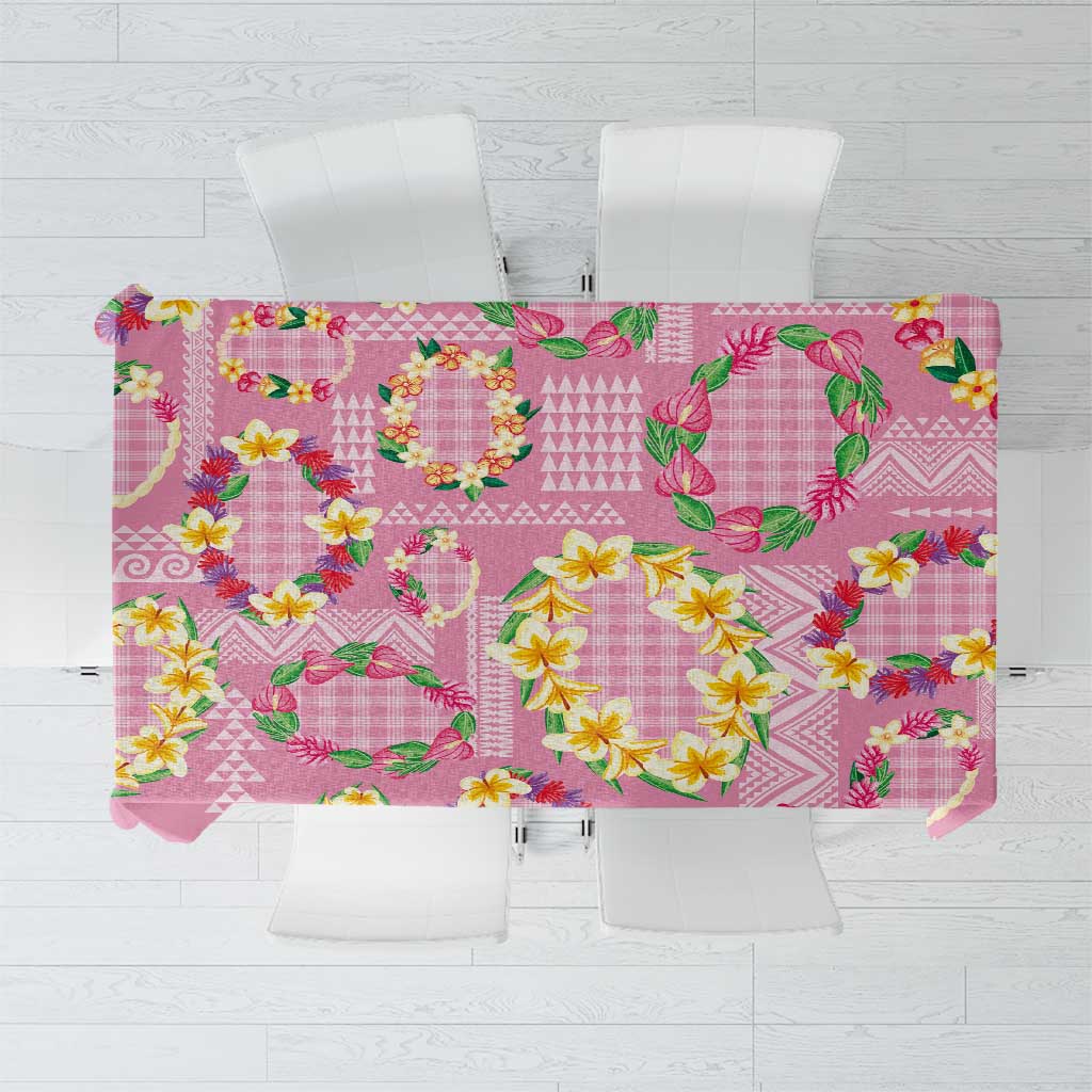 Hawaiian Leis Tablecloth Kakau Tattoos and Palaka Pastel Pink Color