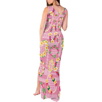 Hawaiian Leis Tank Maxi Dress Kakau Tattoos and Palaka Pastel Pink Color