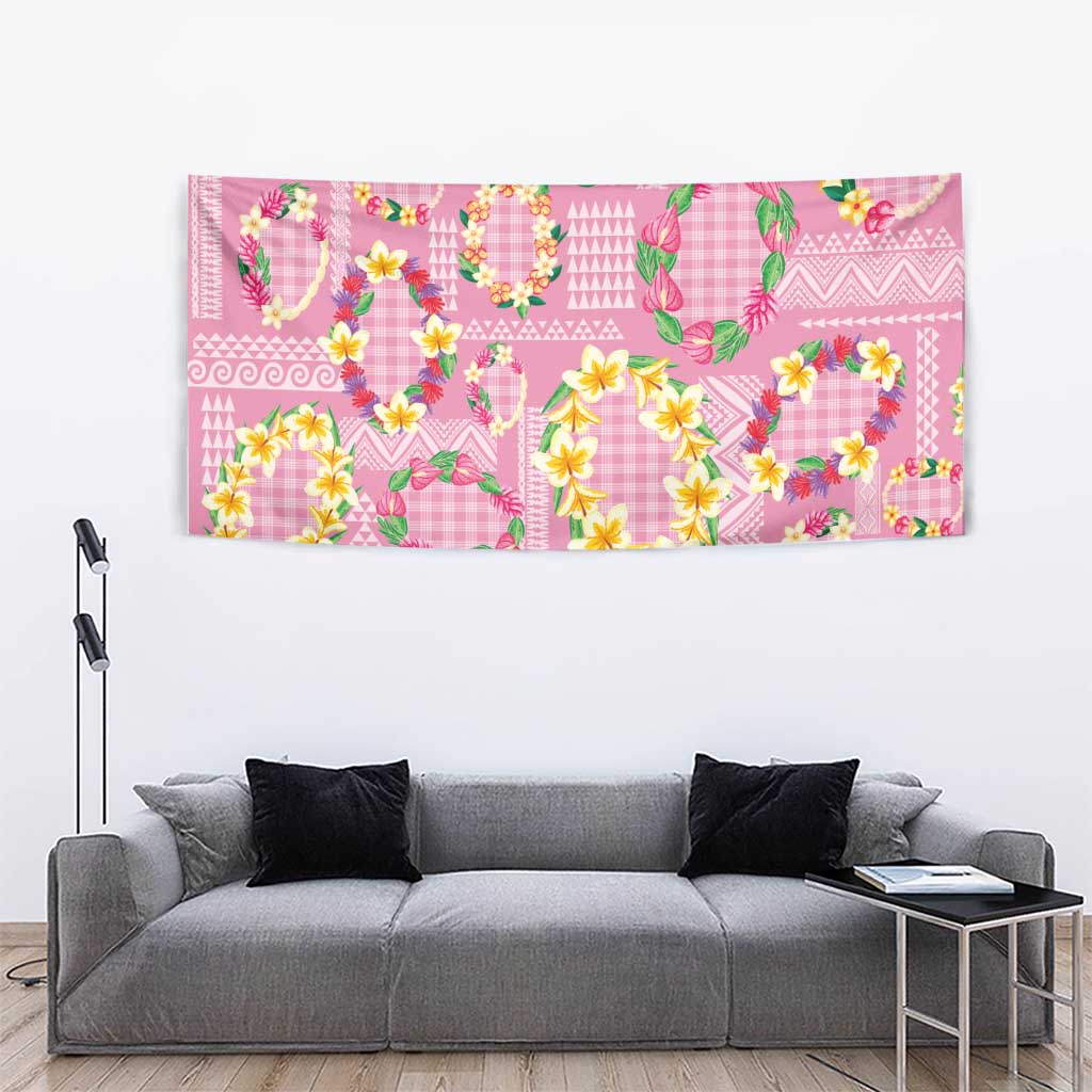 Hawaiian Leis Tapestry Kakau Tattoos and Palaka Pastel Pink Color