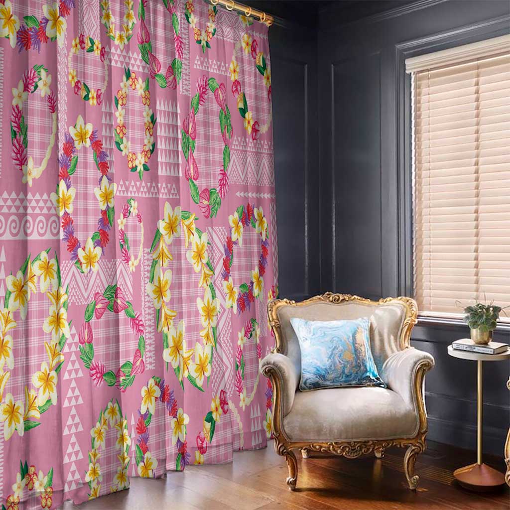 Hawaiian Leis Window Curtain Kakau Tattoos and Palaka Pastel Pink Color