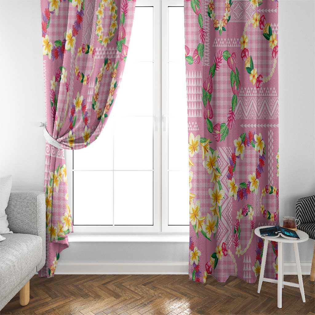 Hawaiian Leis Window Curtain Kakau Tattoos and Palaka Pastel Pink Color