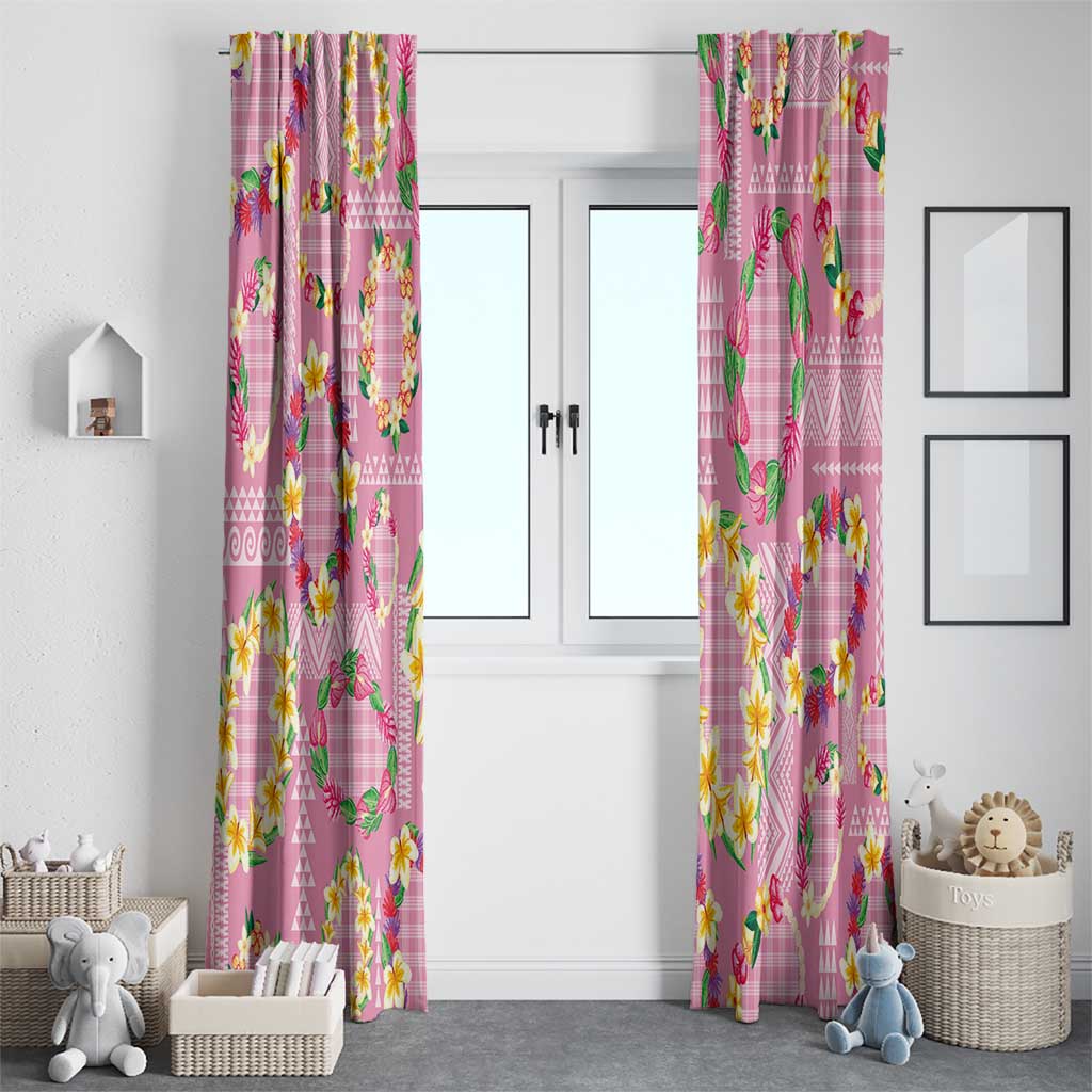 Hawaiian Leis Window Curtain Kakau Tattoos and Palaka Pastel Pink Color