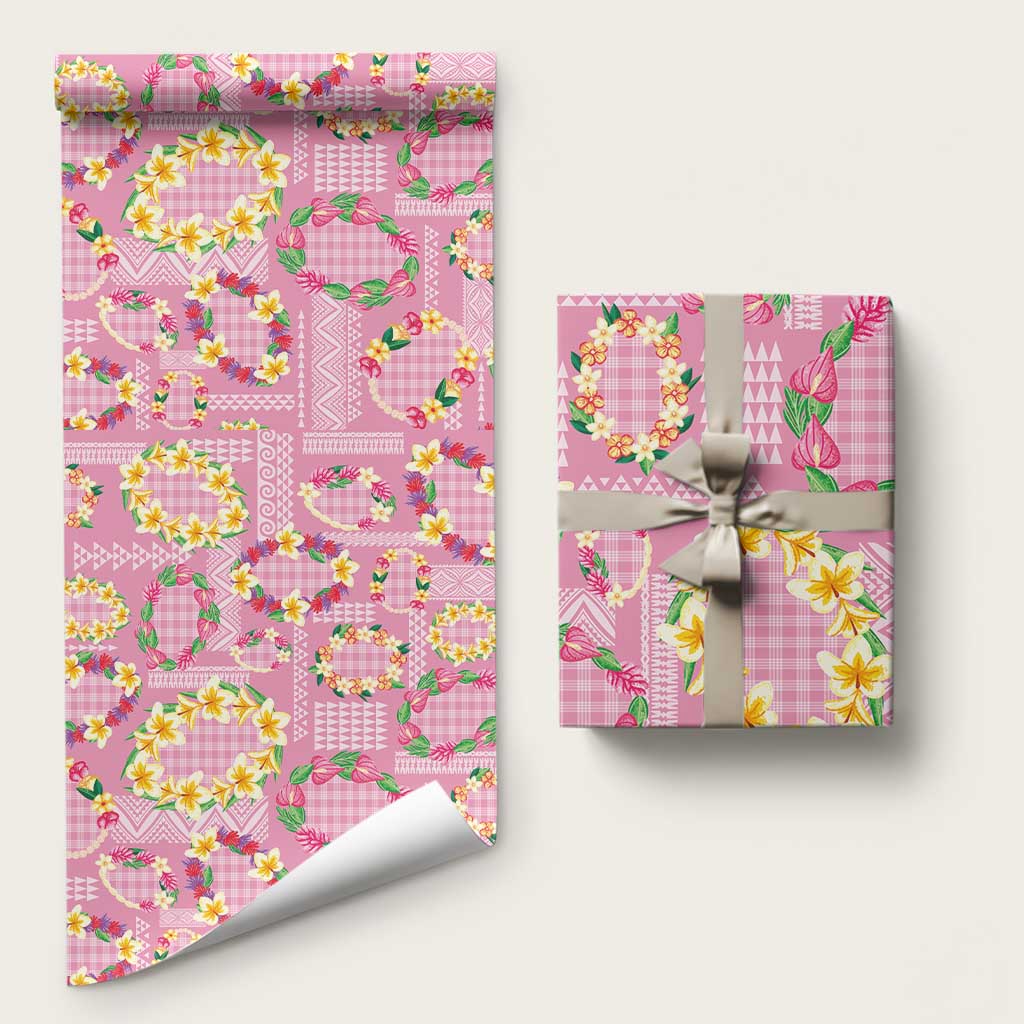 Hawaiian Leis Wrapping Paper Kakau Tattoos and Palaka Pastel Pink Color