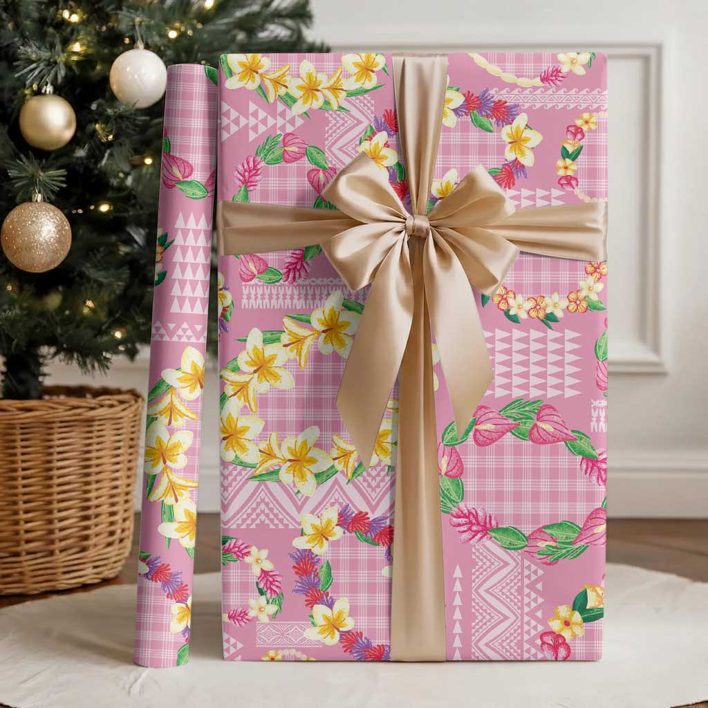 Hawaiian Leis Wrapping Paper Kakau Tattoos and Palaka Pastel Pink Color
