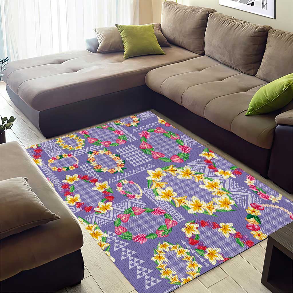 Hawaiian Leis Area Rug Kakau Tattoos and Palaka Pastel Purple Color