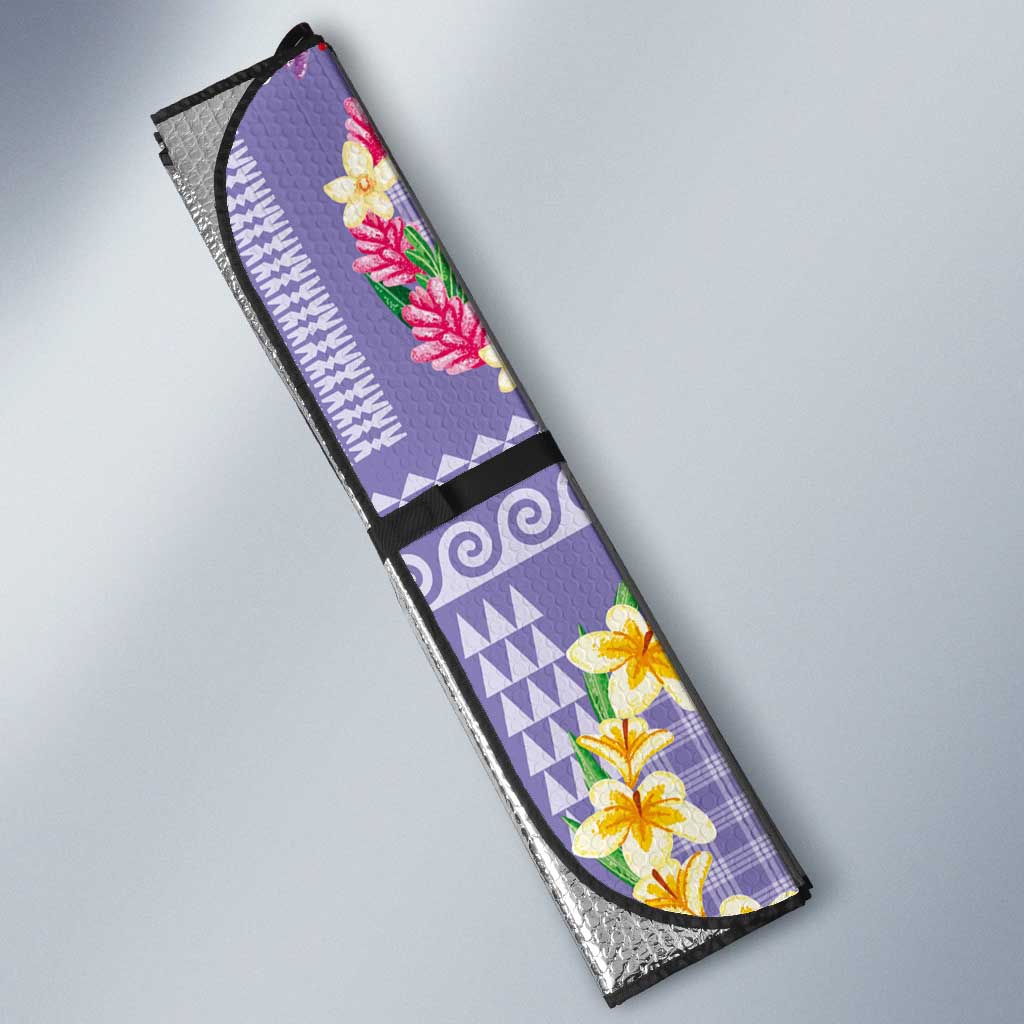 Hawaiian Leis Auto Sun Shade Kakau Tattoos and Palaka Pastel Purple Color