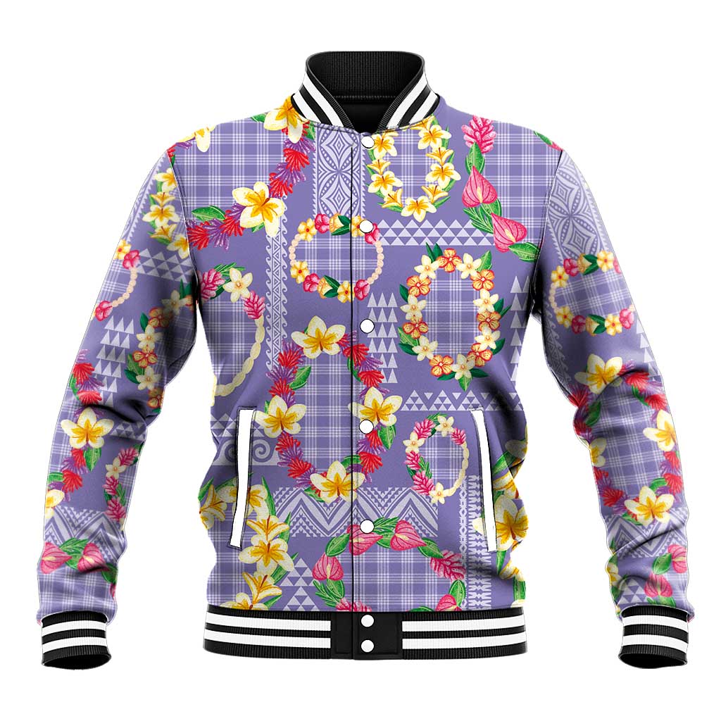 Hawaiian Leis Baseball Jacket Kakau Tattoos and Palaka Pastel Purple Color