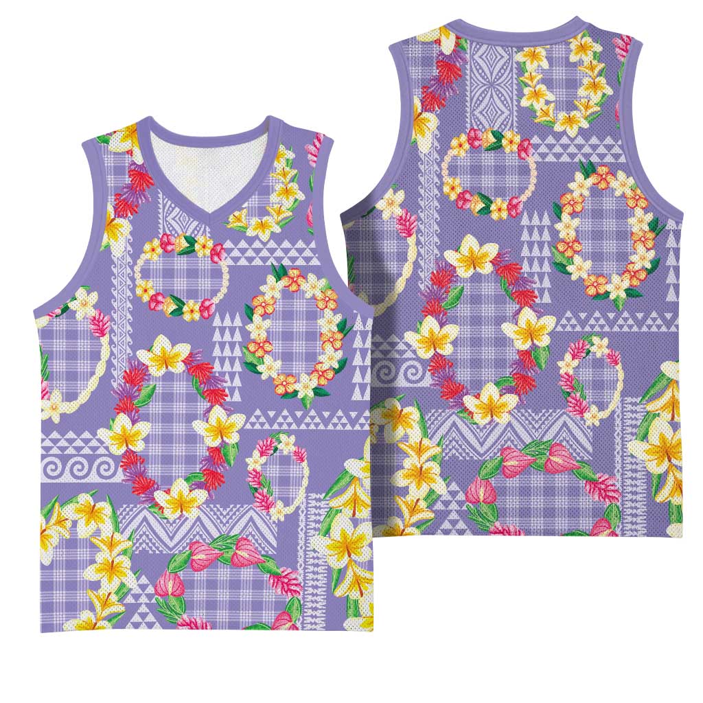 Hawaiian Leis Basketball Jersey Kakau Tattoos and Palaka Pastel Purple Color