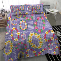 Hawaiian Leis Bedding Set Kakau Tattoos and Palaka Pastel Purple Color