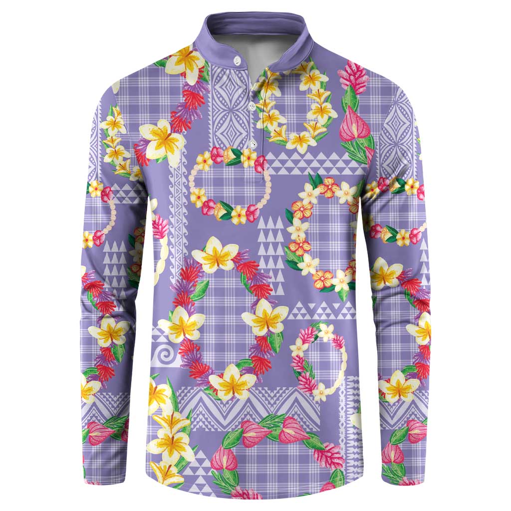 Hawaiian Leis Button Sweatshirt Kakau Tattoos and Palaka Pastel Purple Color