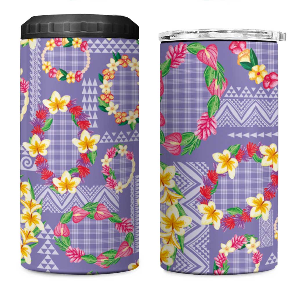 Hawaiian Leis 4 in 1 Can Cooler Tumbler Kakau Tattoos and Palaka Pastel Purple Color LT03 One Size: 16 oz Purple - Polynesian Pride