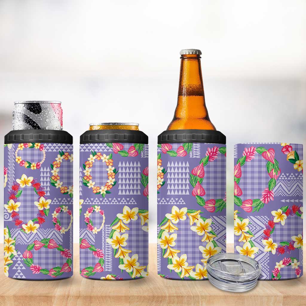 Hawaiian Leis 4 in 1 Can Cooler Tumbler Kakau Tattoos and Palaka Pastel Purple Color LT03 - Polynesian Pride