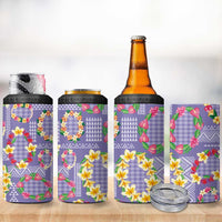 Hawaiian Leis 4 in 1 Can Cooler Tumbler Kakau Tattoos and Palaka Pastel Purple Color LT03 - Polynesian Pride