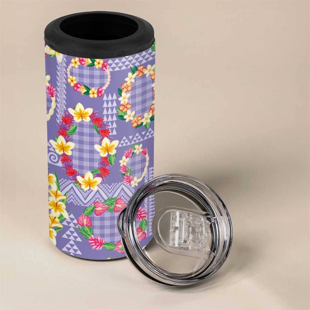 Hawaiian Leis 4 in 1 Can Cooler Tumbler Kakau Tattoos and Palaka Pastel Purple Color LT03 - Polynesian Pride
