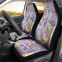 Hawaiian Leis Car Seat Cover Kakau Tattoos and Palaka Pastel Purple Color
