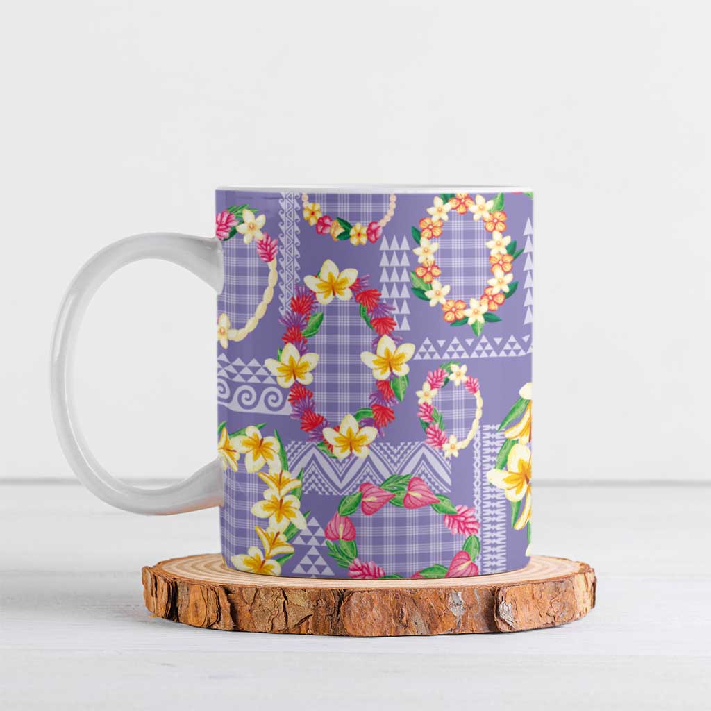 Hawaiian Leis Ceramic Mug Kakau Tattoos and Palaka Pastel Purple Color