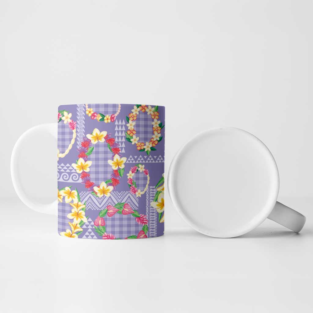 Hawaiian Leis Ceramic Mug Kakau Tattoos and Palaka Pastel Purple Color