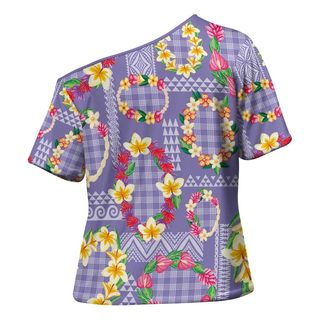 Hawaiian Leis Cross Shoulder Shirt Kakau Tattoos and Palaka Pastel Purple Color