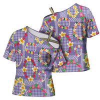 Hawaiian Leis Cross Shoulder Shirt Kakau Tattoos and Palaka Pastel Purple Color