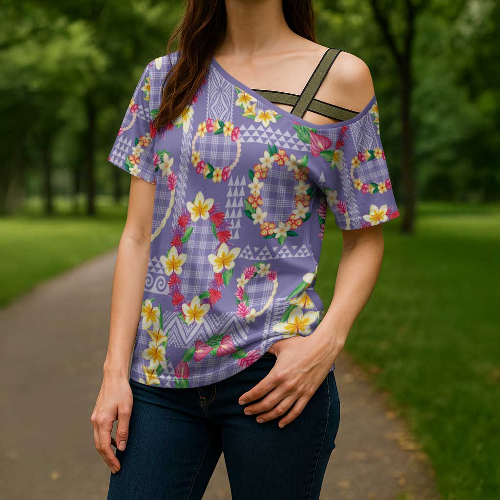 Hawaiian Leis Cross Shoulder Shirt Kakau Tattoos and Palaka Pastel Purple Color