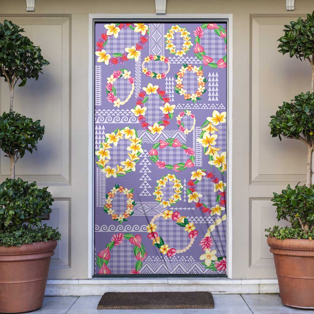 Hawaiian Leis Door Cover Kakau Tattoos and Palaka Pastel Purple Color