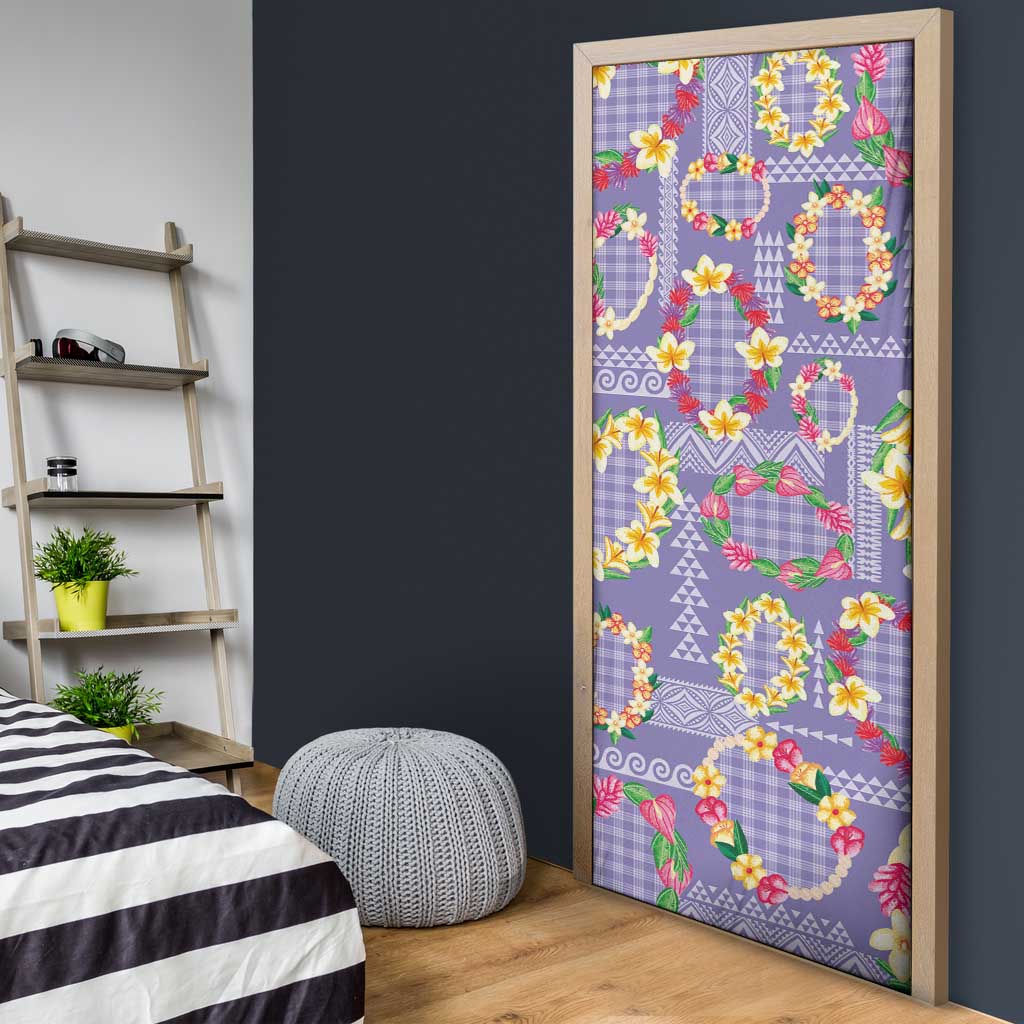 Hawaiian Leis Door Cover Kakau Tattoos and Palaka Pastel Purple Color