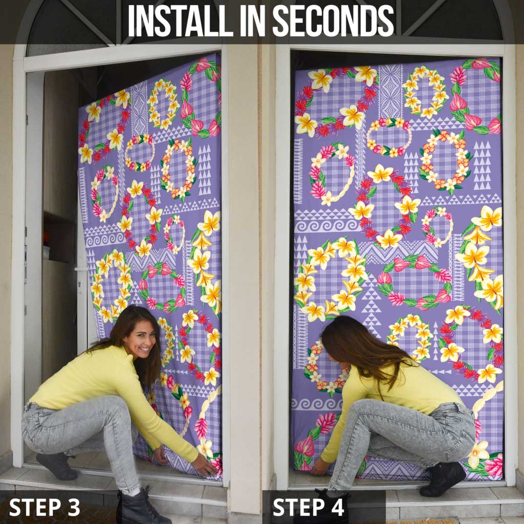 Hawaiian Leis Door Cover Kakau Tattoos and Palaka Pastel Purple Color