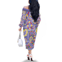 Hawaiian Leis Family Matching Off The Shoulder Long Sleeve Dress and Hawaiian Shirt Kakau Tattoos and Palaka Pastel Purple Color LT03 - Polynesian Pride