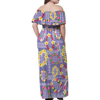 Hawaiian Leis Family Matching Off Shoulder Maxi Dress and Hawaiian Shirt Kakau Tattoos and Palaka Pastel Purple Color LT03 - Polynesian Pride
