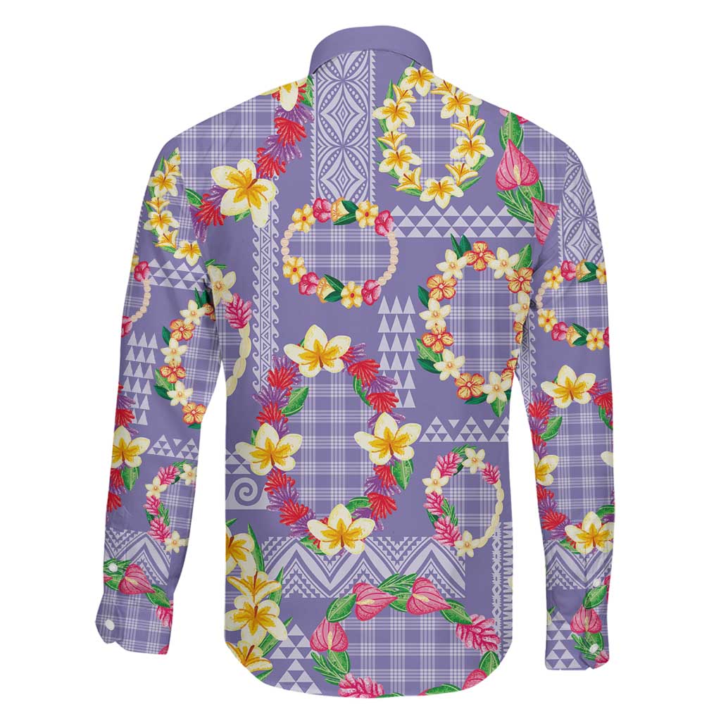 Hawaiian Leis Family Matching Off Shoulder Short Dress and Hawaiian Shirt Kakau Tattoos and Palaka Pastel Purple Color LT03 - Polynesian Pride