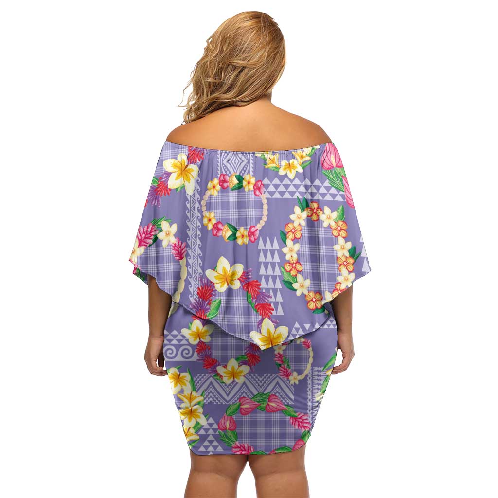 Hawaiian Leis Family Matching Off Shoulder Short Dress and Hawaiian Shirt Kakau Tattoos and Palaka Pastel Purple Color LT03 - Polynesian Pride