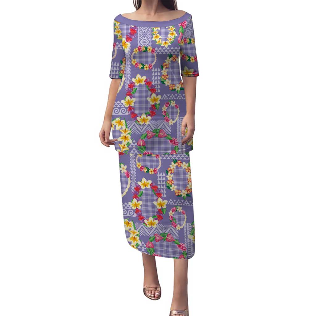Hawaiian Leis Family Matching Puletasi and Hawaiian Shirt Kakau Tattoos and Palaka Pastel Purple Color LT03 Mom's Dress Purple - Polynesian Pride