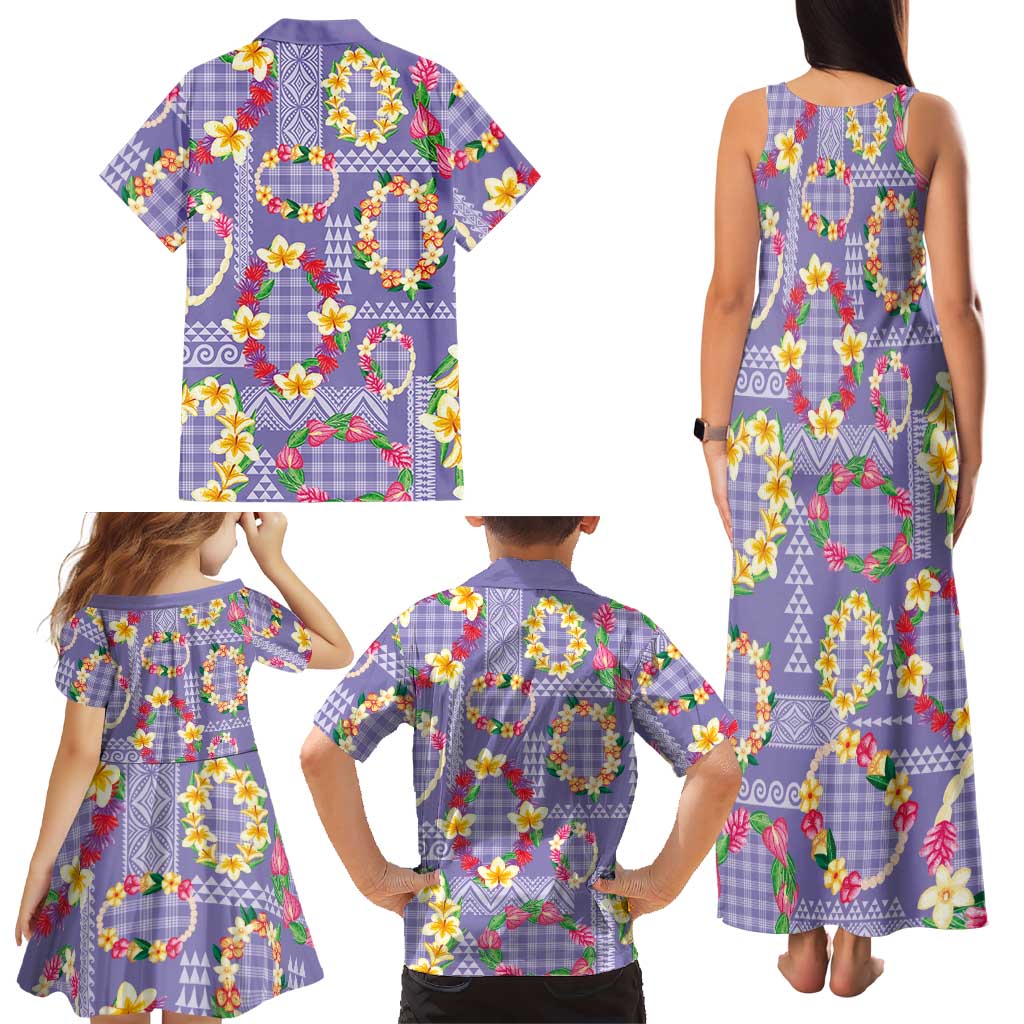 Hawaiian Leis Family Matching Tank Maxi Dress and Hawaiian Shirt Kakau Tattoos and Palaka Pastel Purple Color LT03 - Polynesian Pride