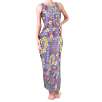 Hawaiian Leis Family Matching Tank Maxi Dress and Hawaiian Shirt Kakau Tattoos and Palaka Pastel Purple Color LT03 Mom's Dress Purple - Polynesian Pride