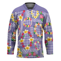 Hawaiian Leis Hockey Jersey Kakau Tattoos and Palaka Pastel Purple Color